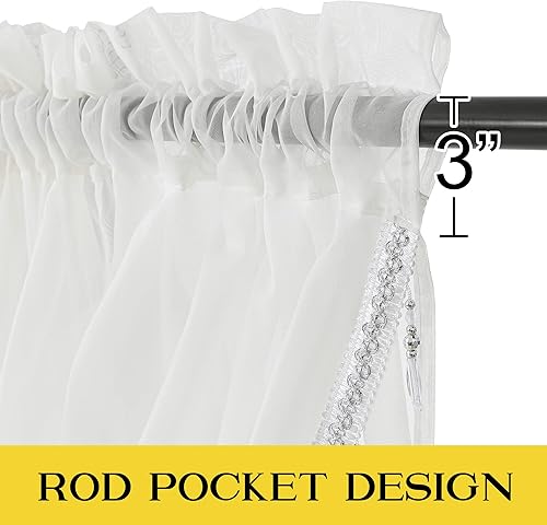 Miniatura 6 de NICETOWN Cortinas traslúcidas para ventana de sala de estar, 4 paneles (55 x 84 pulgadas cada uno) con 2 cenefas de cuentas de cascada, cortinas de