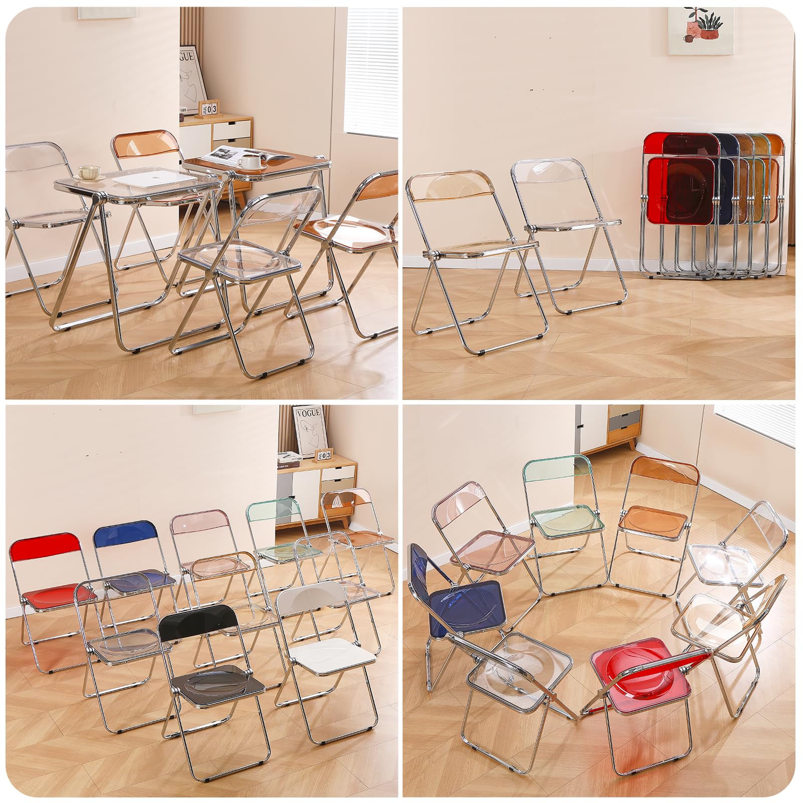 Sedia pieghevole in acrilico: sedia Morden trasparente cromata – seduta in cristallo lucite trasparente – elegante sedia pieghevole impilabile in plastica per sala da pranzo soggiorno vanità