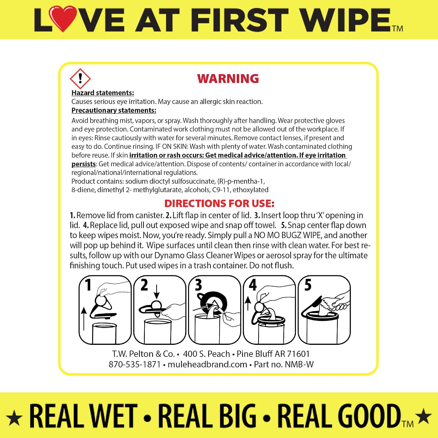 Mule Head No Mo Bugz Heavy Duty Bug Remover Wipes, 10" x 12" Pre-Moistened Car Cleaning Wipes, Removes Insect Residue from Windshield, Glass, Chrome & Painted Surfaces, 72 Count