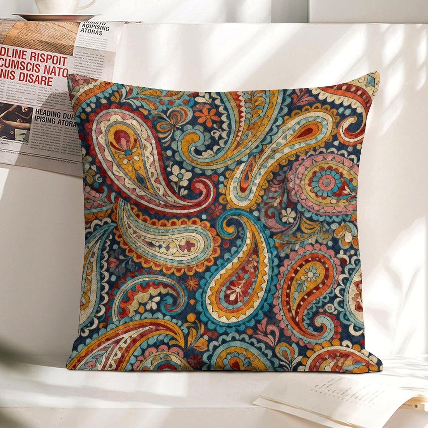 Multi Paisley Pillow Protectors Cute Waterproof Pillow Cover Soft Skin-Friendly Cushion Case Decorative Square Cushion Cover for Couch Sofa Bed Living Room Bedroom