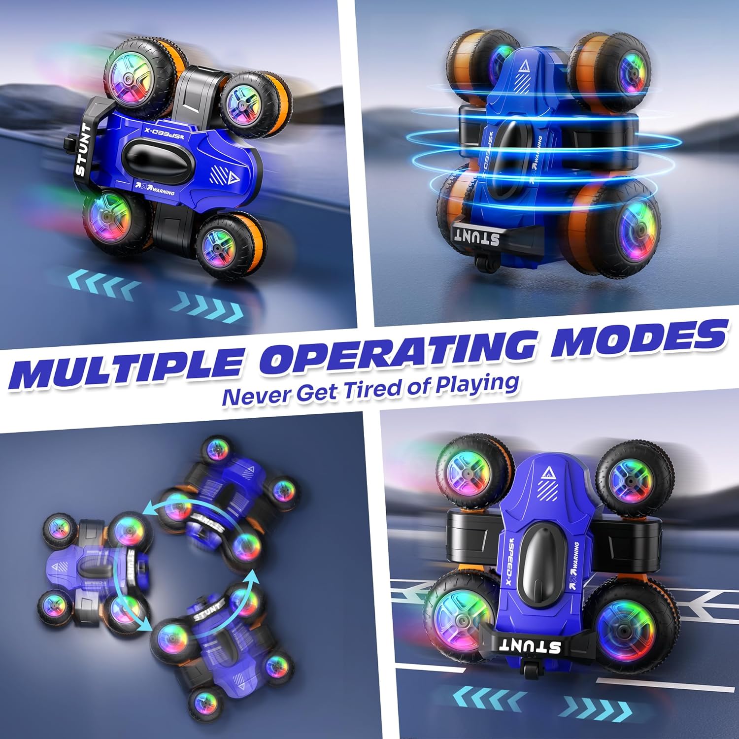 High Speed Remote Control Drift Car for Kids, 360 Degree Rotating Deformation Stunt RC Cars for Boys and Girls Ages 3-16, 4WD Drift RC Stunt Car with Light for Christmas, Birthday, Party Gifts (Blue)