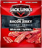Jack Link's Bacon Jerky, Hickory Smoked, 2.5 oz. Bag - Flavorful Ready to Eat Meat Snack with 11g of Protein, Made with 100% Thick Cut, Real Bacon - Trans Fat Free (Packaging May Vary)