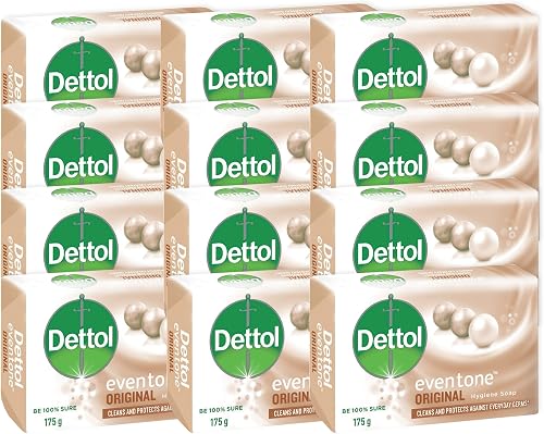Dettol 12x175g Bar Soap, Hygeine Hand & Body Soap, Eventone Original, Personal Care, Cleans & Protects Against Everyday Germs