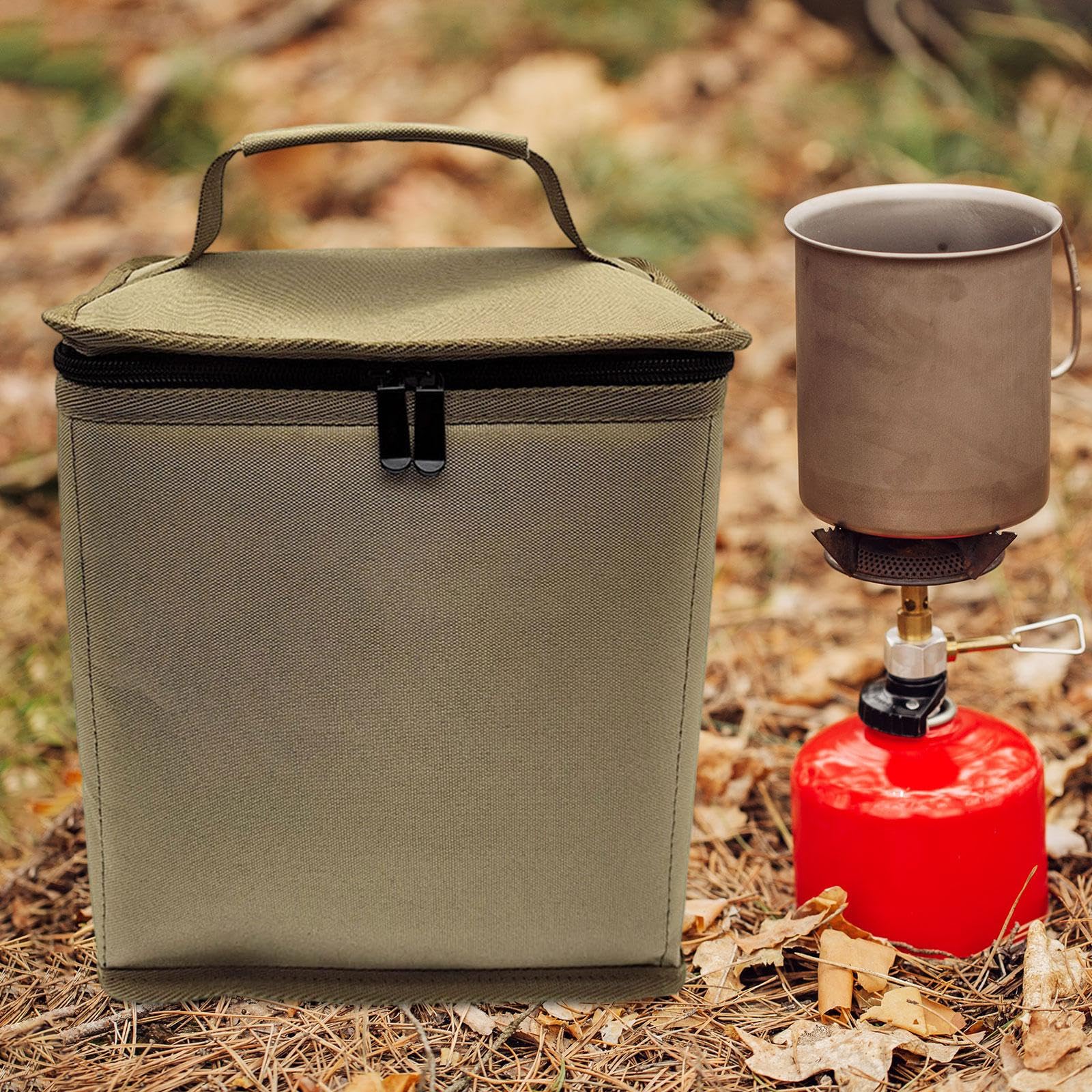 Bolsa de Transporte para Cartuchos de Gas con Protección con Cremallera, Bolsa de Almacenamiento Multifuncional para Tanque de Gas, Utensilios de