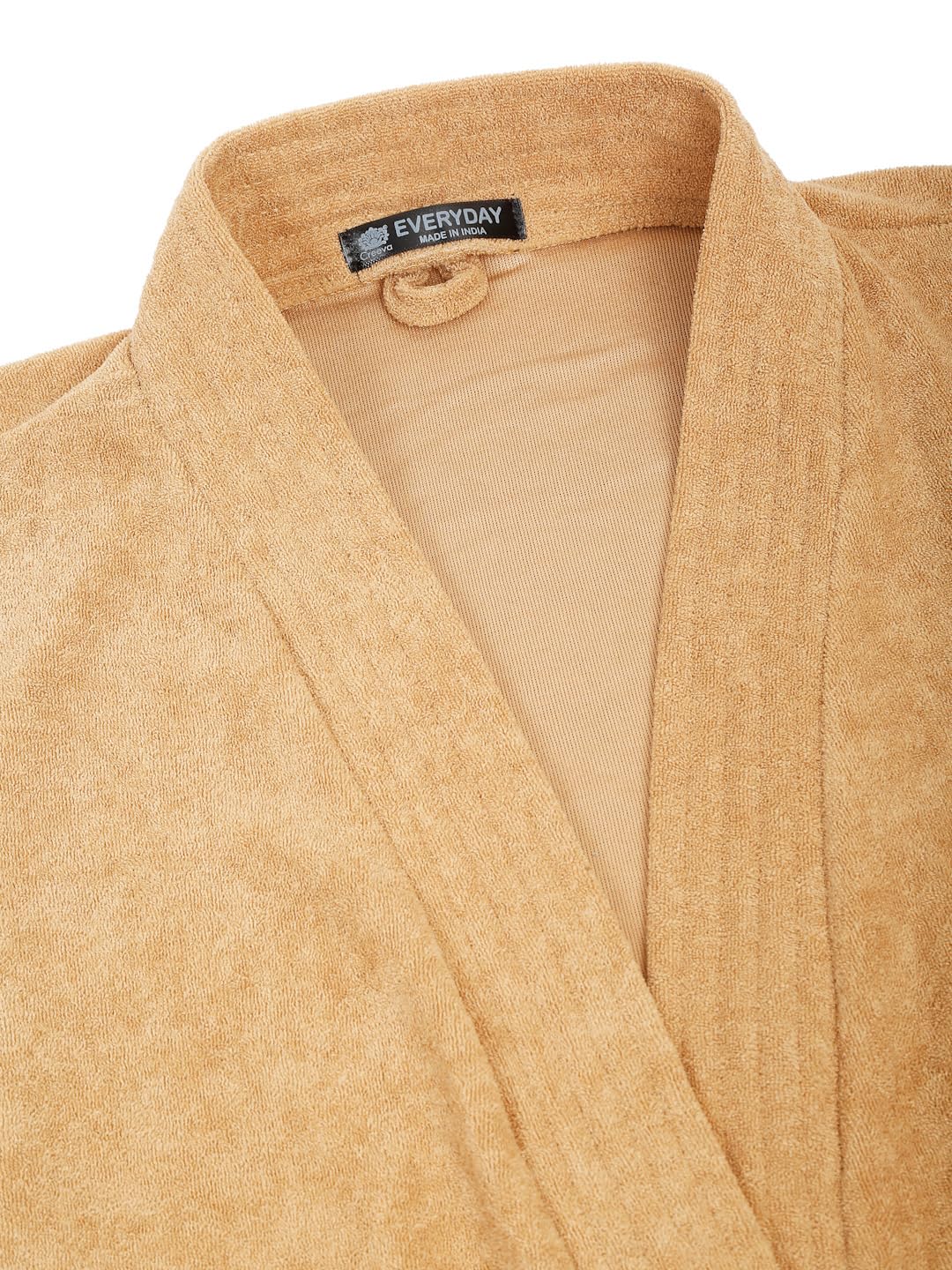 CREEVA Everyday Unisex Micro Terry Bathrobe Collection With kimono collar and 1 Pocket, 3/4 Sleeve Bath Robe Super Soft Light Weight - Camel - Image 6 thumbnail