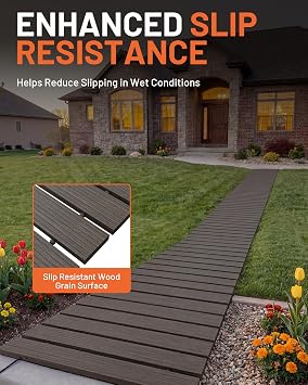 8' Wooden Garden Pathway, Outdoor Roll Out Straight Walkway Patio Path, Weather-Resistant Walkway with Non-Slip Surface for Garden, Backyard, Beach, Wedding Party Pathways(Brown, 8ft)