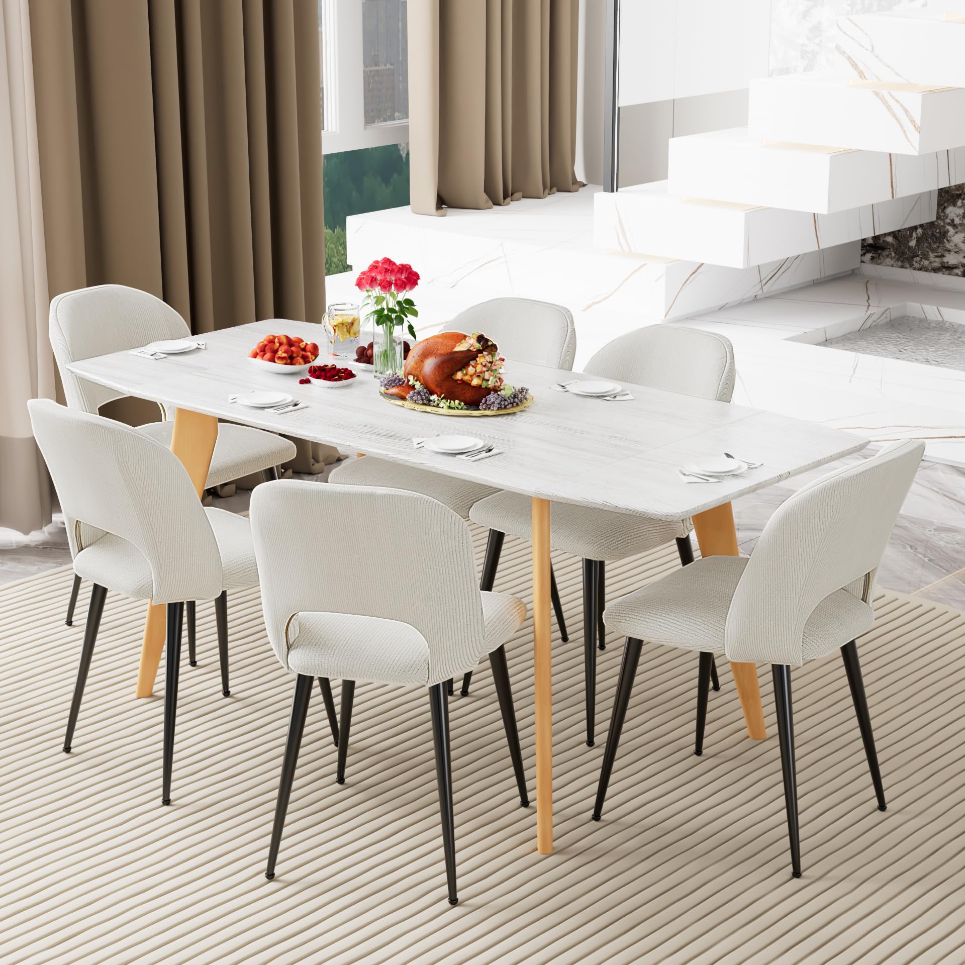 LEWE Set di 4 Sedie da Pranzo,Sedia da Cucina con Piedi In Metallo Nero