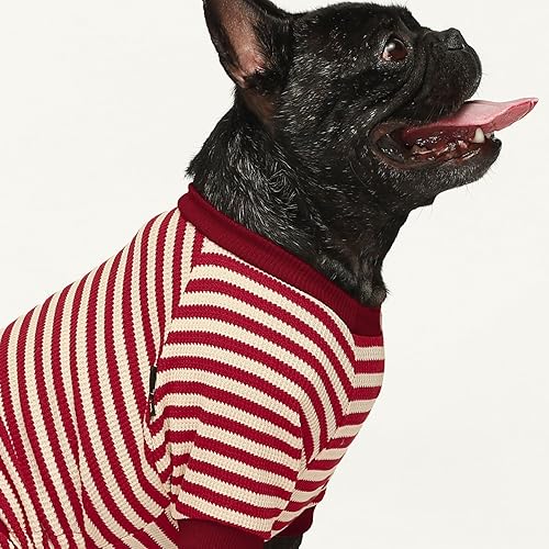 Miniatura 3 de Fitwarm Pijama de perro a rayas rojas y blancas, ropa de perro de gofre para perros pequeños, hembra, niño, mameluco para cachorros con pies,