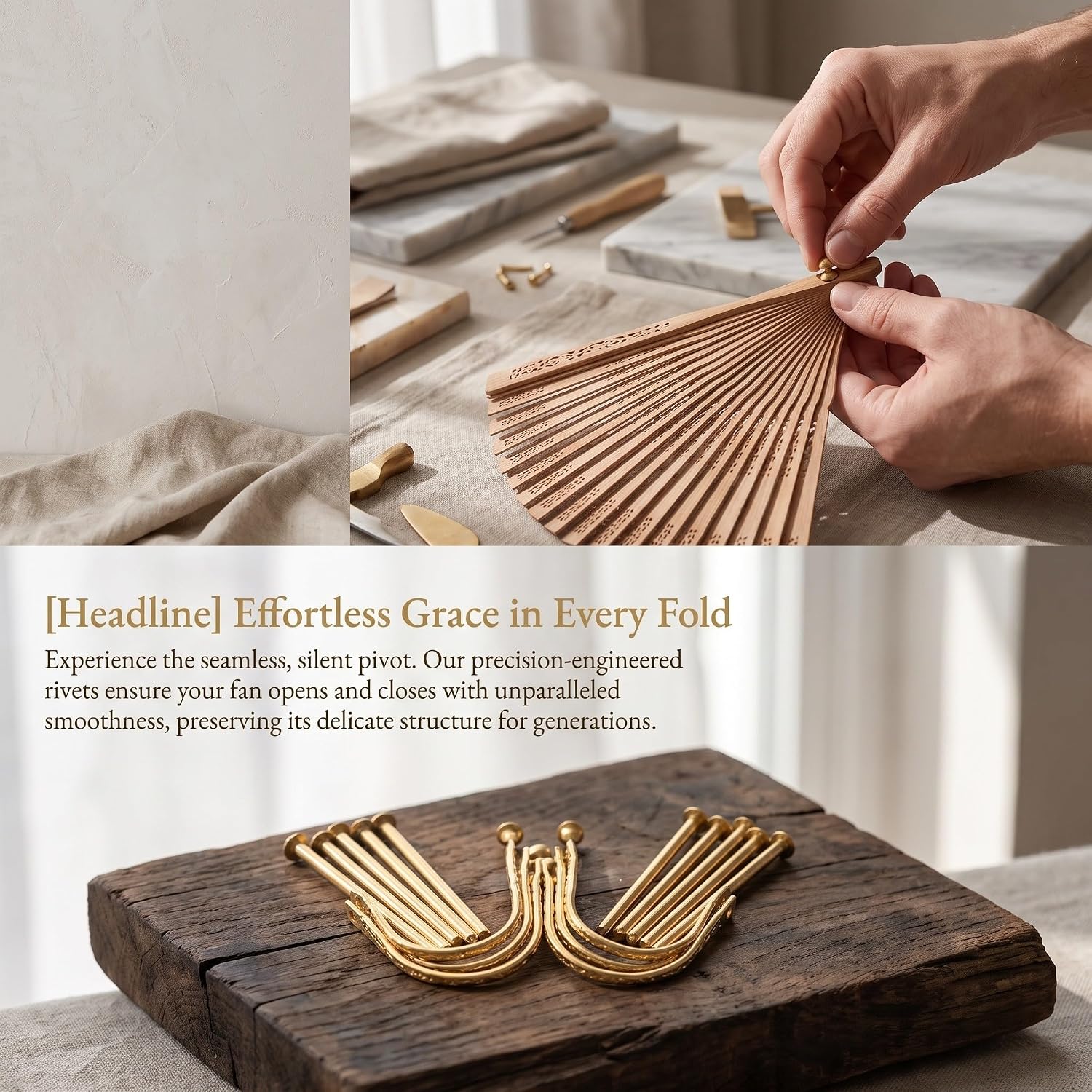 10 Sets Metal Fan Shaft Rivets for Folding Fan Repair U-shape Gold Push-in Rivets with Smooth Burrfree Surface Sturdy Metal Fasteners