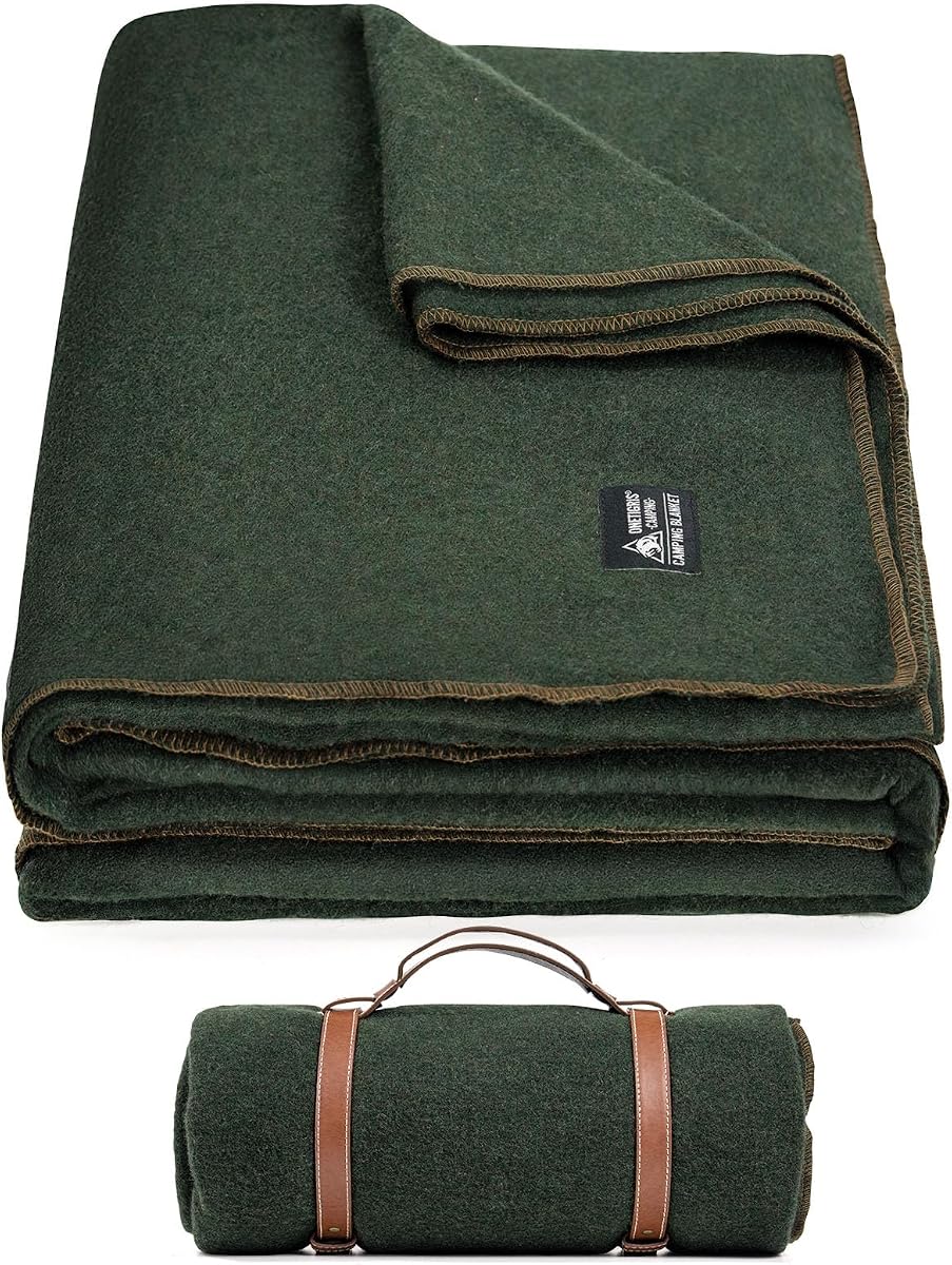 ONETIGRIS Wool Camping Blanket, Large Washable Outdoor Blanket, 64" x 87" | Large washable wool blanket for camping, bushcraft, car trips, sporting events, picnics and outdoor adventures