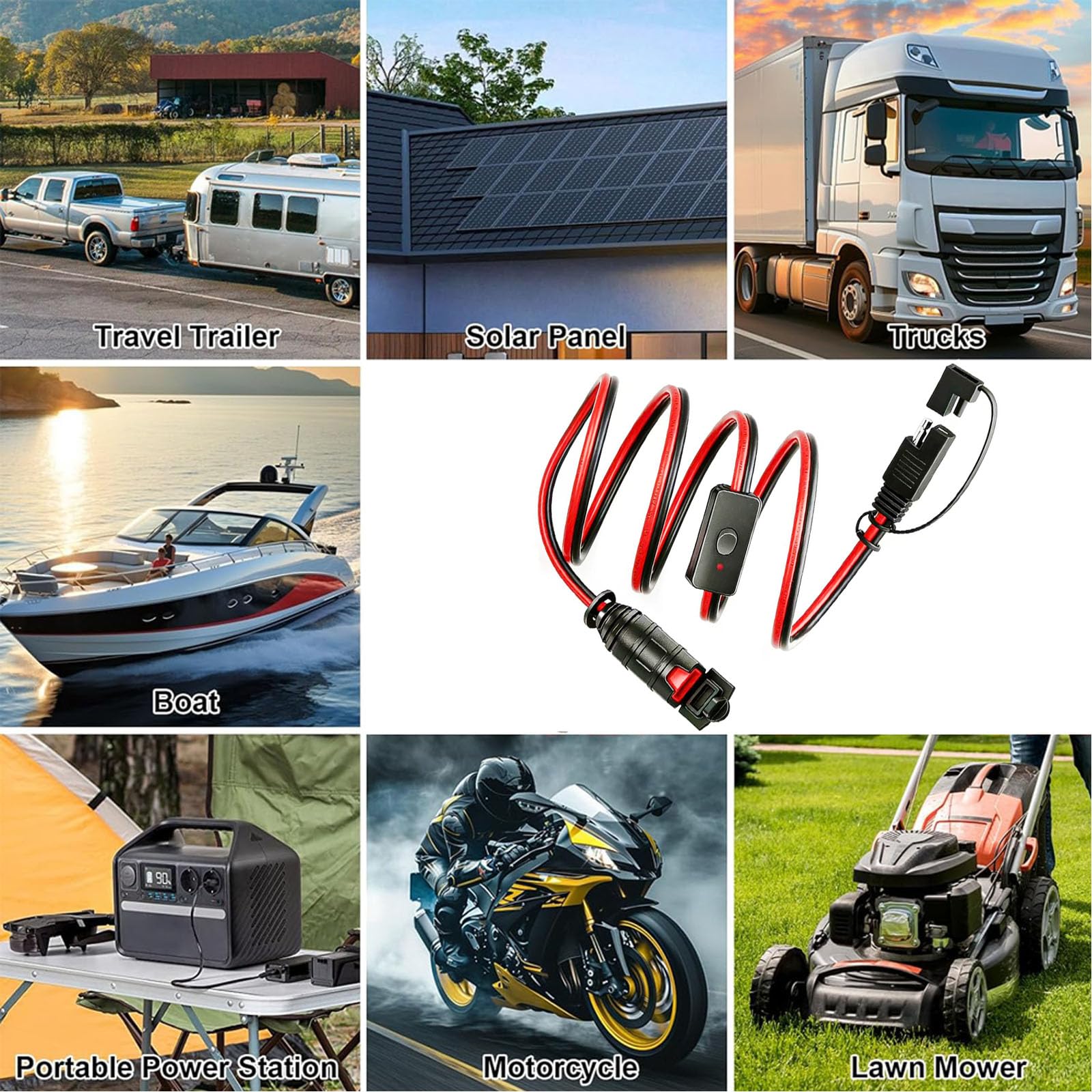 SAE Verlängerungskabel kompatibel mit NOCO Genius Smart Batterieladegerät, 30.5 cm-14 AWG, SAE-Anschlusskabel mit Netztrennschalter, geeignet für Motorräder/ATVs/UTVs/Autos