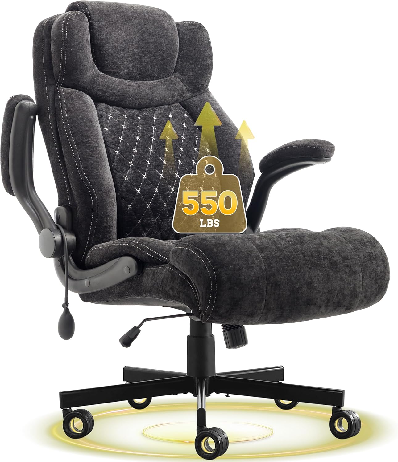 550LBS Big and Tall Office Chair, Comfy Heavy Duty Executive Chair with Adjustable Lumbar Support Double Spaces Casters, Fabric Extra Wide Seat Ergonomic Computer Desk Chair for Back Pain, Black