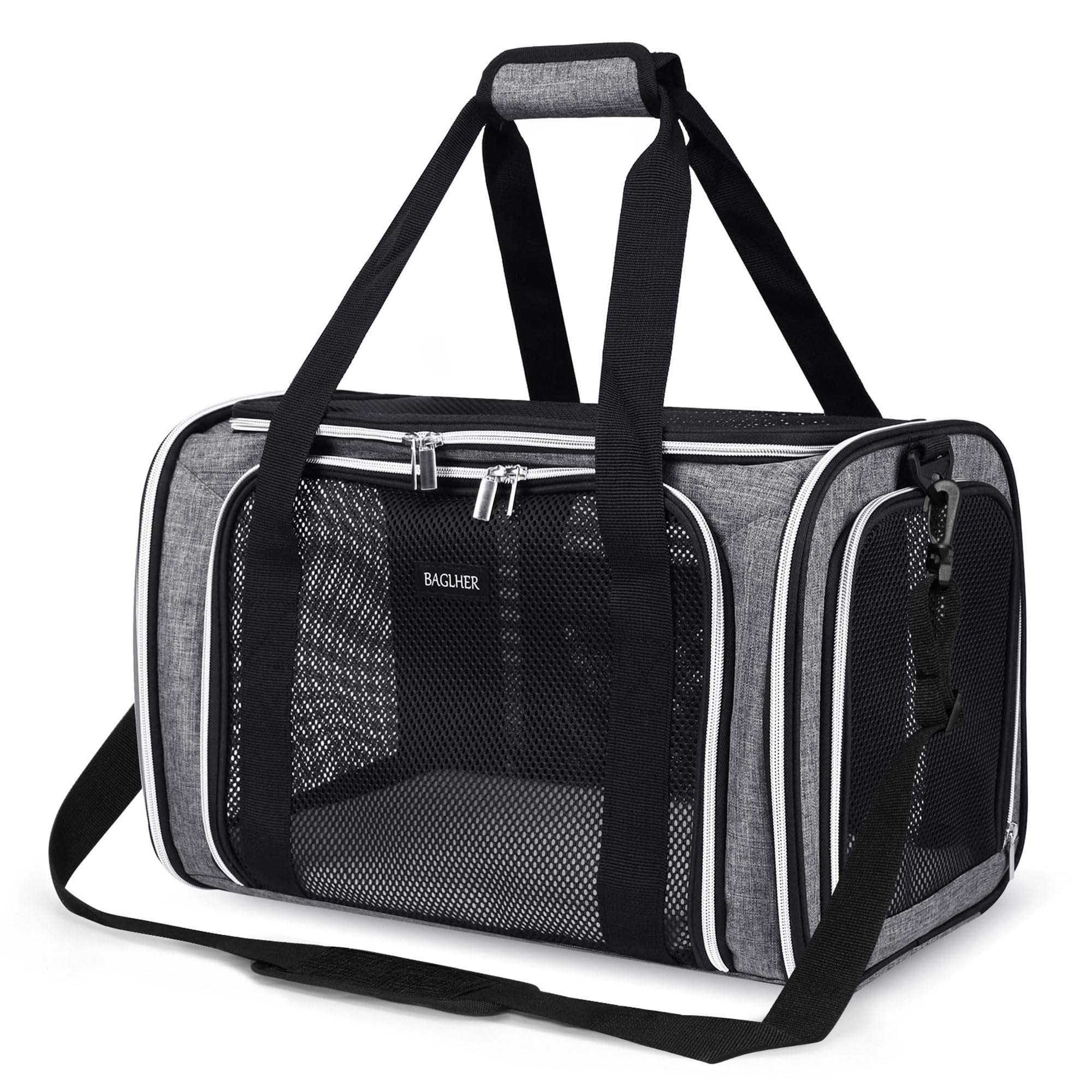 BAGLHER Pet Travel Carrier, Cat Carriers Dog Carrier for Small Medium Cats Dogs Puppies, Airline Approved Small Dog Carrier Soft Sided, Collapsible Puppy Carrier. Grey