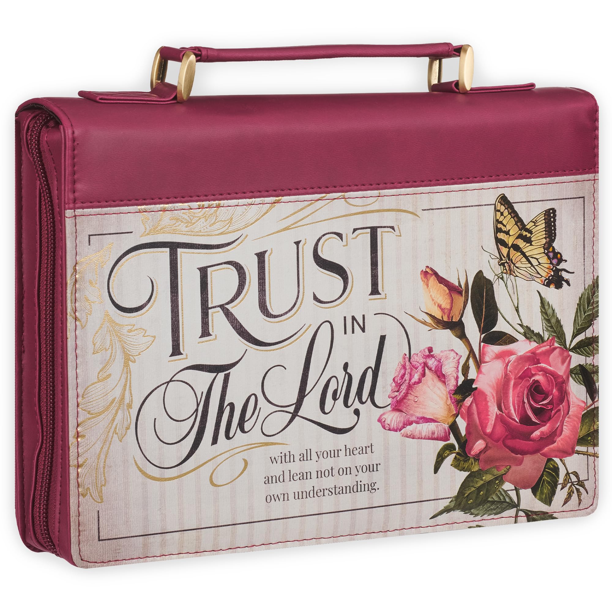 Christian Art Gifts Maroon Red Floral Faux Leather Bible Cover for Women