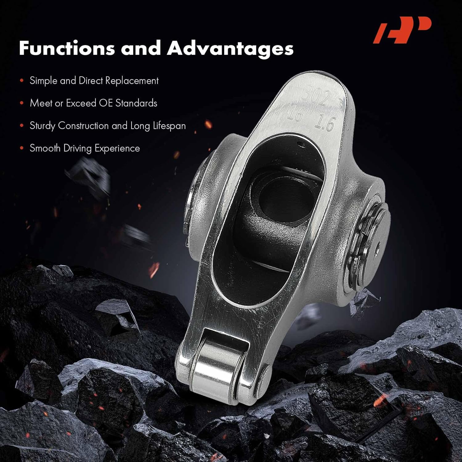 A-Premium 16Pcs Stainless Steel Engine Roller Rocker Arms with Needle Bearings Compatible with Ford SBF 260-351W, 1.6 Ratio, 7/16" Studs