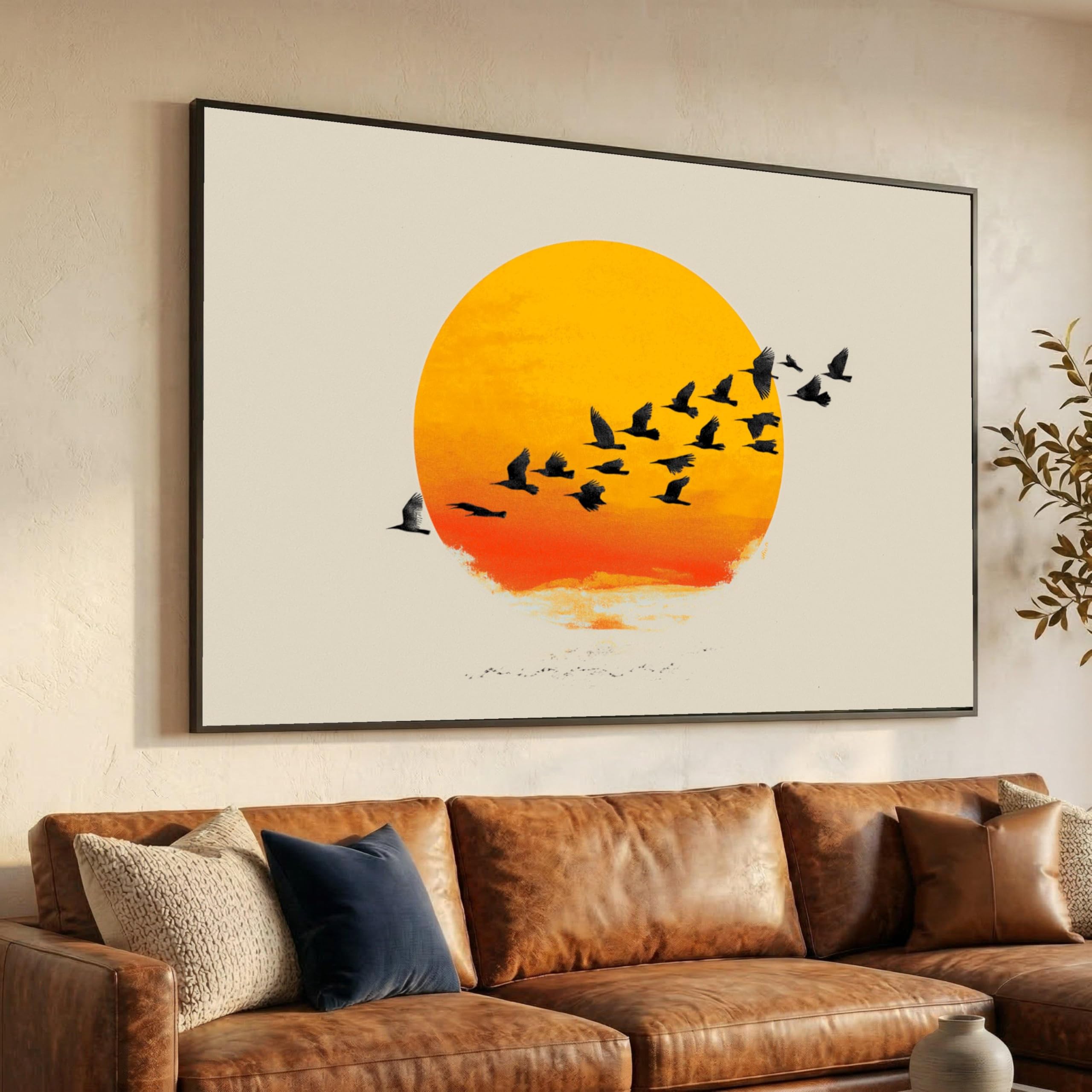 TONGYINLI Flying Birds Silhouette Canvas Painting, Minimalist Sunset Sky Wall Art, Landscape Posters Print for Living Home Decor(70x100cm/Frameless)