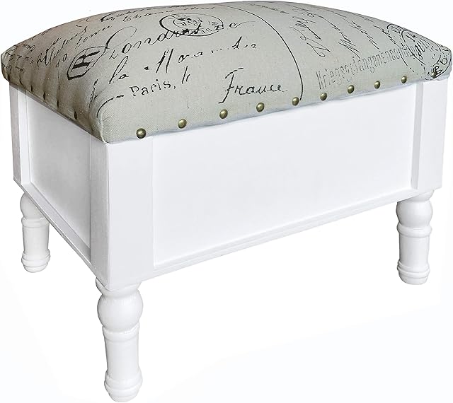 GreyZouq Canvas Top Footstool with Storage/Sewing Box