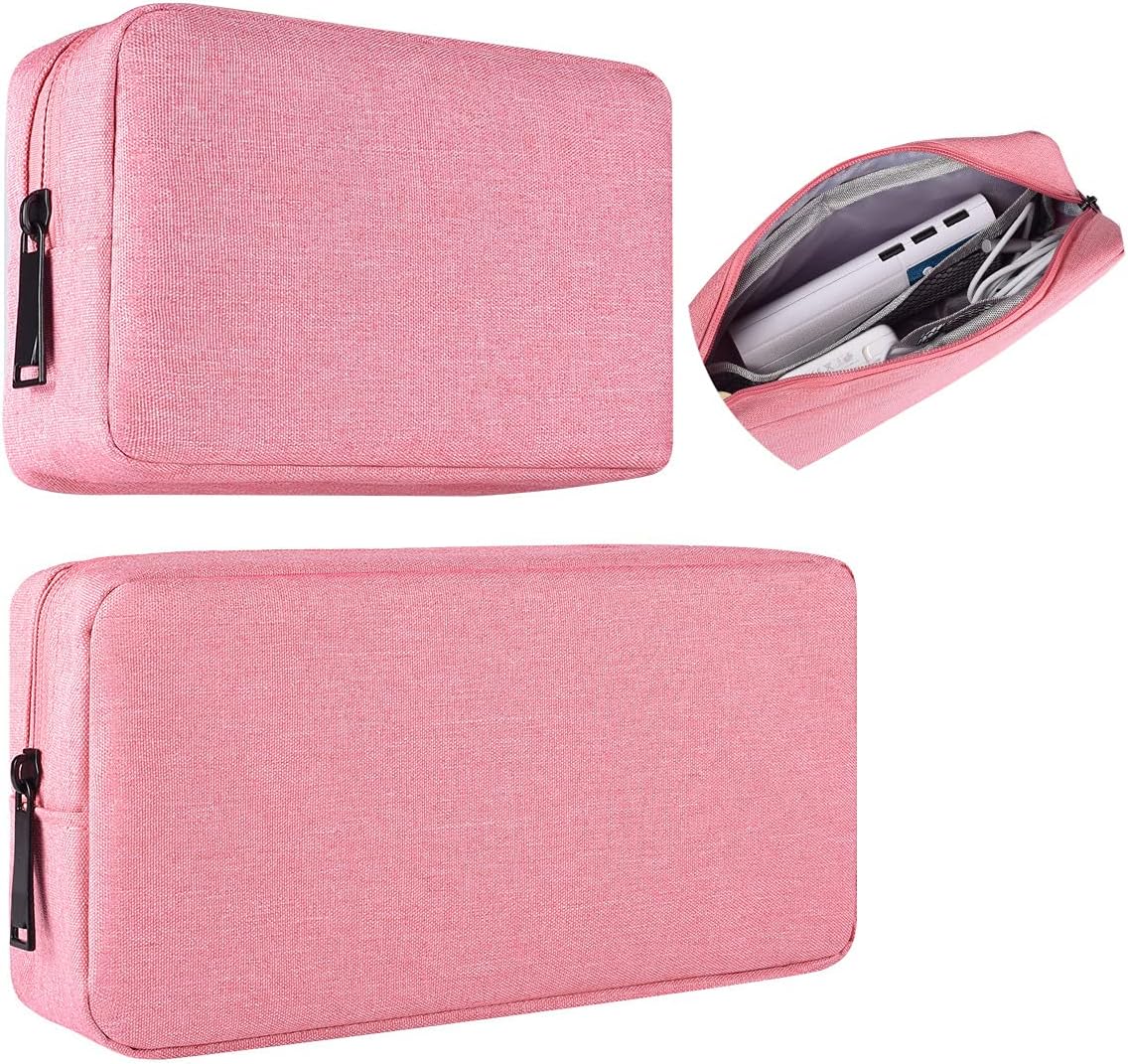 2-PACK Accessories Bag for Women Ladies Travel Organizer, Big+Small Portable Storage Bag Pouch Electronics Accessories Carrying Case Cosmetic Bag for Hard Drive, Mouse, Cable, Adapter, Cellphone, Pink