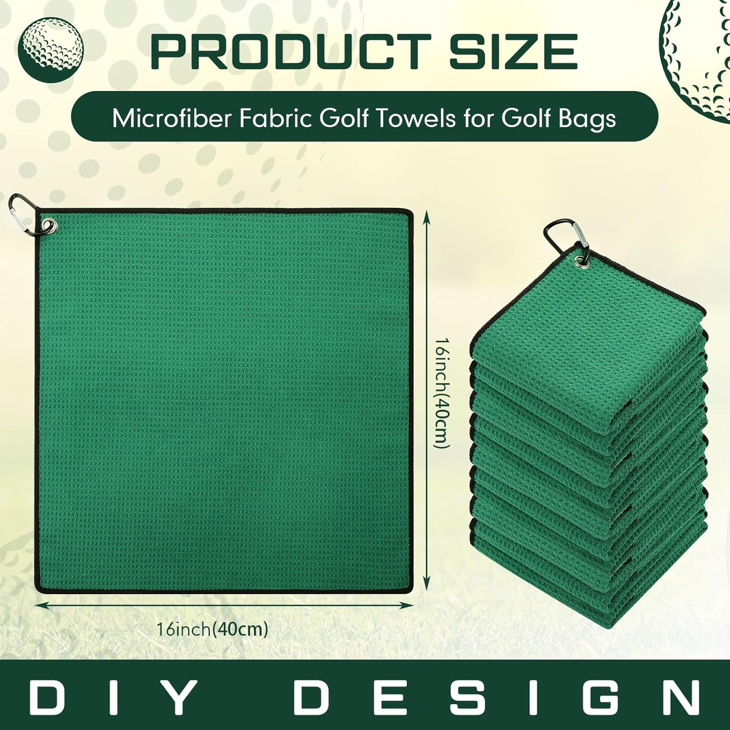 Batiyeer 30 Pcs Bulk Golf Towels for Golf Bags 16'' x 16'' Microfiber Fabric Golf Towel Waffle Pattern with Clip for Bags Men Mini Tournament Fitness Yoga Camping(Green) - Image 2