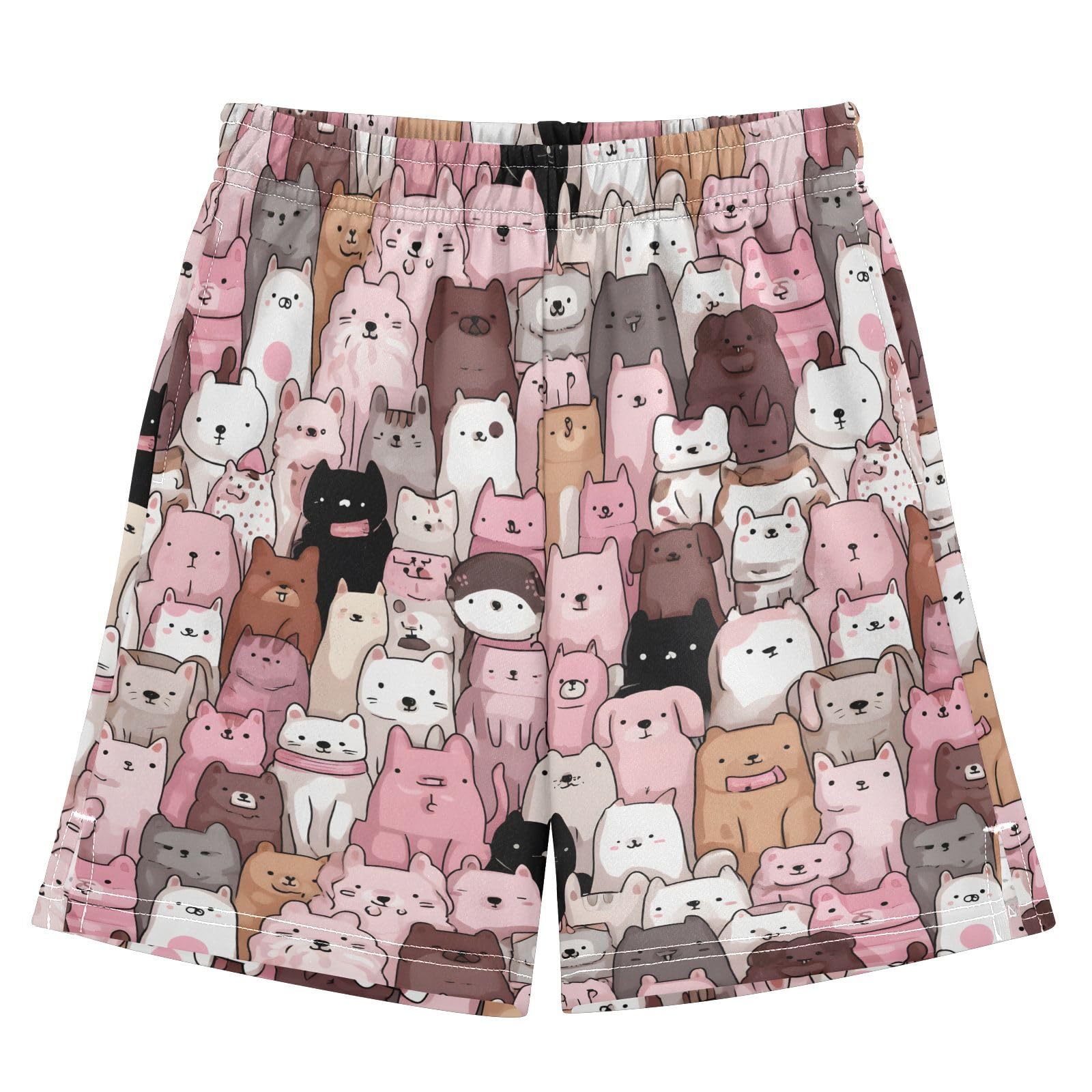 Cute Cartoon Cat Dogs Boys Athletic Shorts Kids with Pockets Shorts for boy Girls 12-13 Y Multicolor