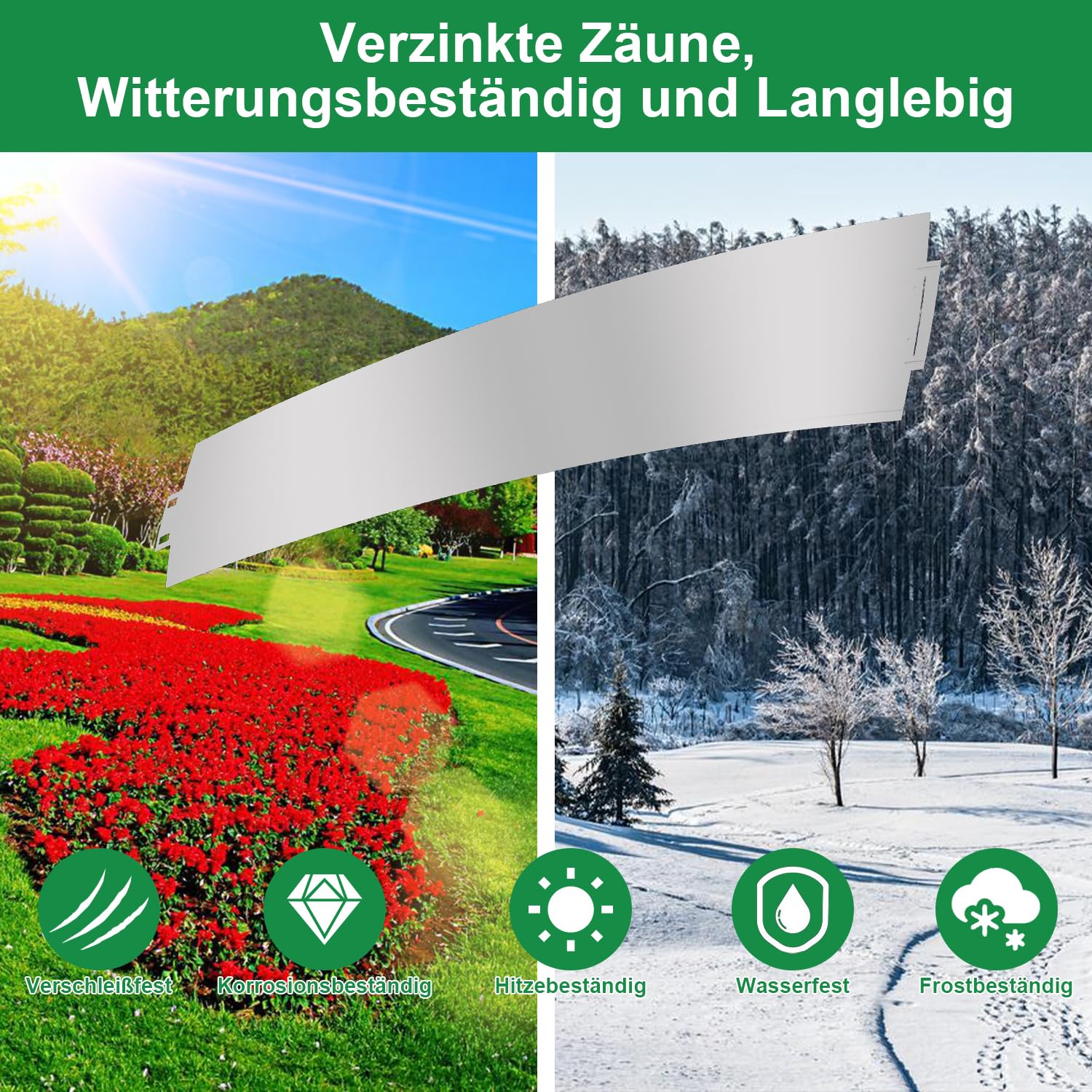 Ikodm Rasenkante 5m 10m 15m 20m 30m 40m 50m Rasenkante Metall, 100x15cm Verzinkt Beeteinfassung Beetumrandung Mähkante Metall Palisade, kann für Bauernhof, Garten, Hof, Länge 50m - Höhe 15cm-Silbrig