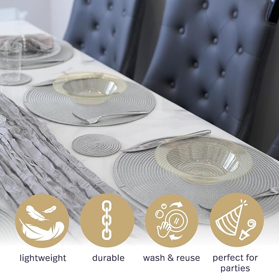 MATANA 25 Premium Clear Hard Plastic Bowls with Gold Glitter, 360ml - Sturdy & Reusable - Soup Bowls, Dessert Bowls for Weddings, Birthdays, Picnic, Buffet, Catering, Parties