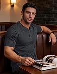 MAGCOMSEN T-Shirt Henley hommes chemises en coton bouton ambre Tees V cou Rugulaire Fit Été manches courtes Casual Tops