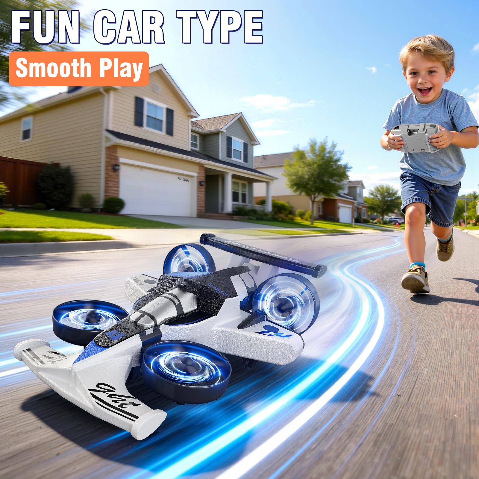 JUKUDAHU RC Flugzeug für Kinder, 2-in-1 Fernbedienflugzeug & Rennwagen | RC Auto, Flug- und Driftmodus, 360°-Flips, Ein-Klick-Start & -Landung, Für Jungen und Mädchen ab 8 Jahren