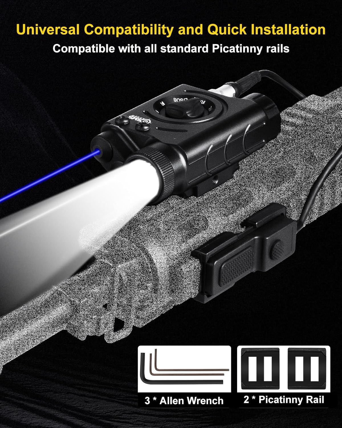 XYH-Win 1200 Lumens Tactical Laser Light Combo for Rifle, Weapon Light + Blue Laser + IR Laser Compatible with Picatinny/M-LOK Rails, 3-Level Light Brightness, Laser Output Less Than 5mW, Class IIIA