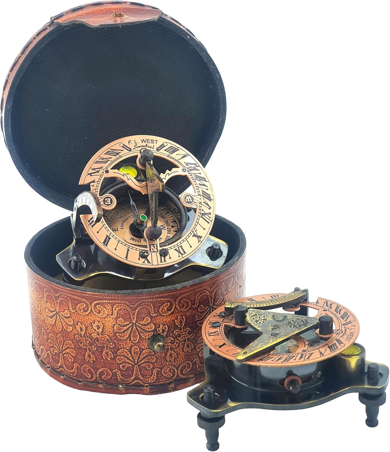 Compass, Personalized Compass Engraved Sundial Clock, Christmas Religious Gifts for Men, Sundial Clock in Leather Box Gift, Retirement Gifts, Husband Valentines Day Gifts