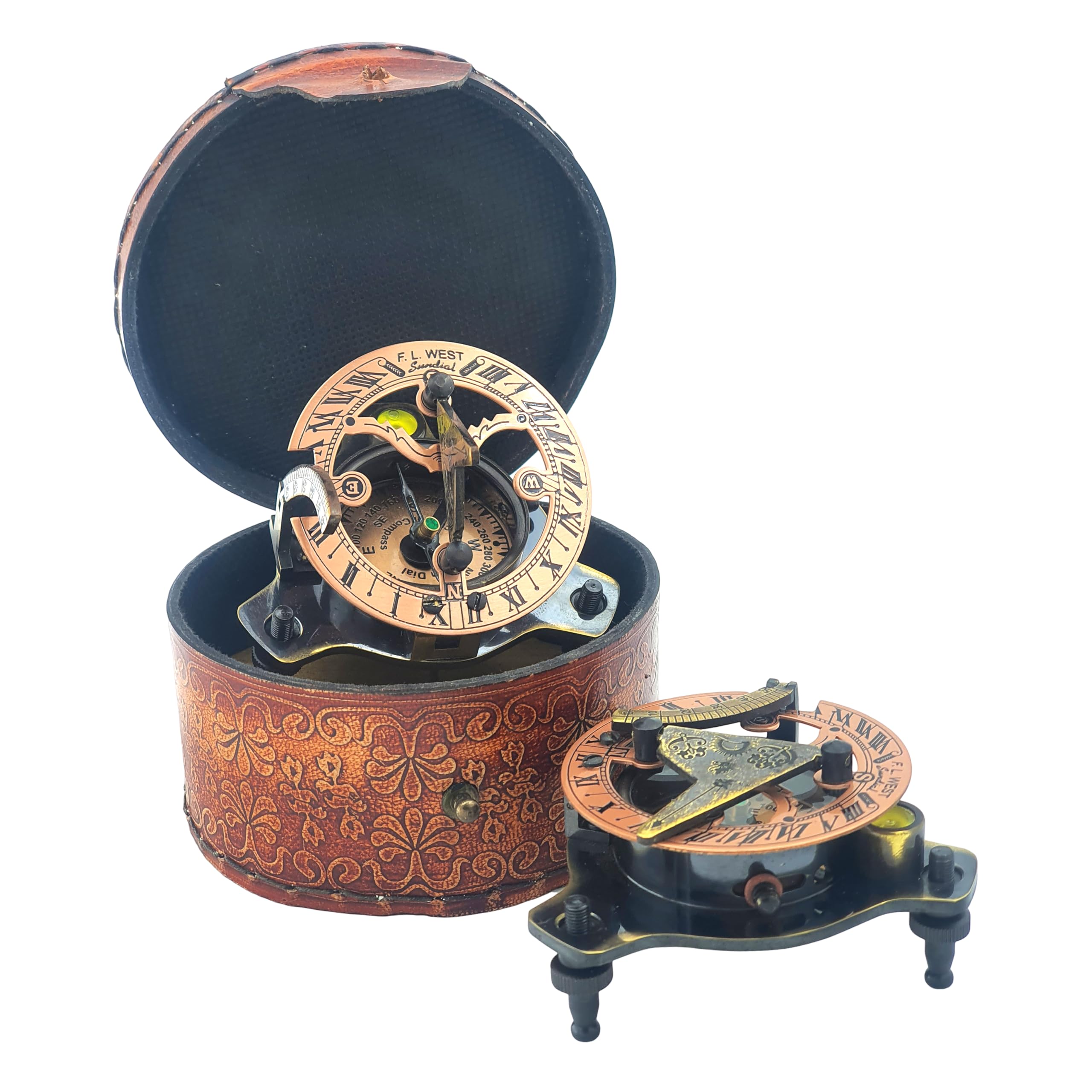 WORLDMART Compass, Personalized Compass Engraved Sundial Clock, Christmas Religious Gifts for Men, Sundial Clock in Leather Box Gift, Retirement Gifts, Husband Valentines Day Gifts