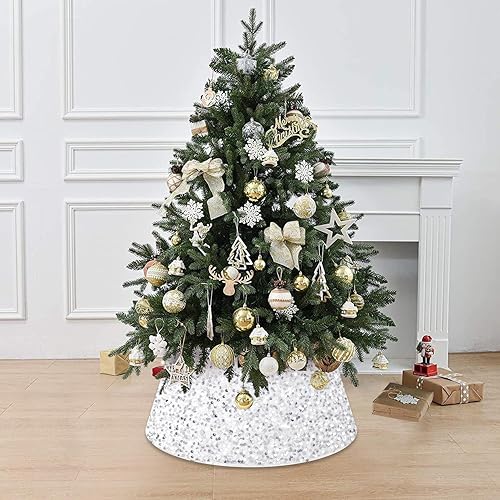 Miniatura 10 de FOTSHARER Collar dorado para árbol de Navidad de 23.6 pulgadas, falda de árbol de Navidad, anillo de árbol de Navidad con purpurina para otoño,