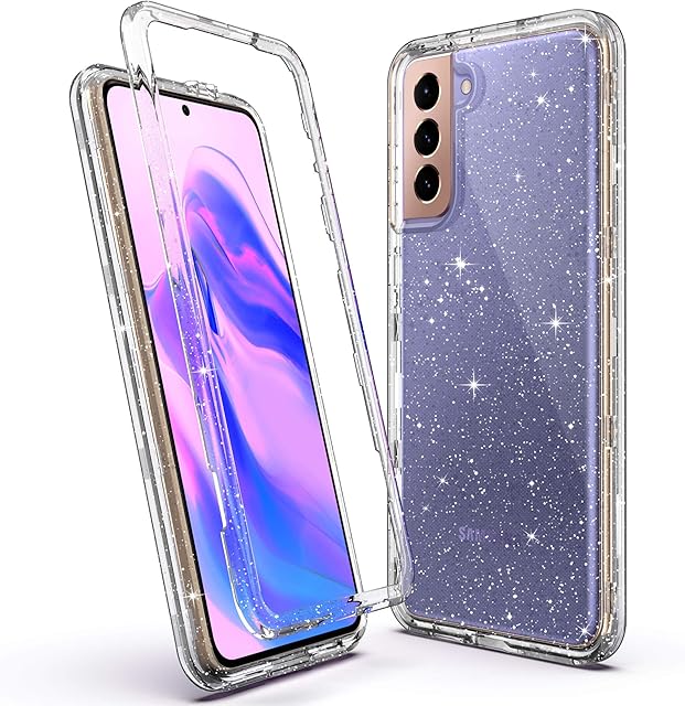 ULAK Sparkly Case Compatible with Galaxy S21 5G, Heavy Duty Shockproof Case Soft TPU Bumper Cover Transparent Protective Phone Case for Samsung Galaxy S21 6.2 inch - Clear Glitter