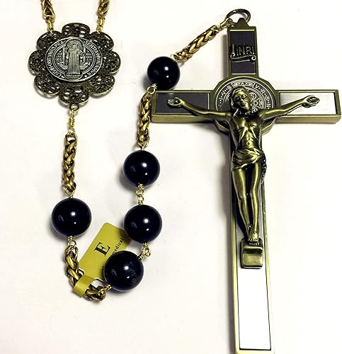 Miniatura 4 de elegantmedical Caja de regalo católica de cruz de rosario grande hecha a mano con cuentas de obsidiana de oro negro de 0.787 in, Obsidiana dorada