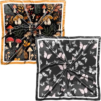 2 PCS Scarf Silk Feeling Square Satin Headwear Hair Scarves Wrap 27.5 Inches Bandana Cute Decoration Women Girls