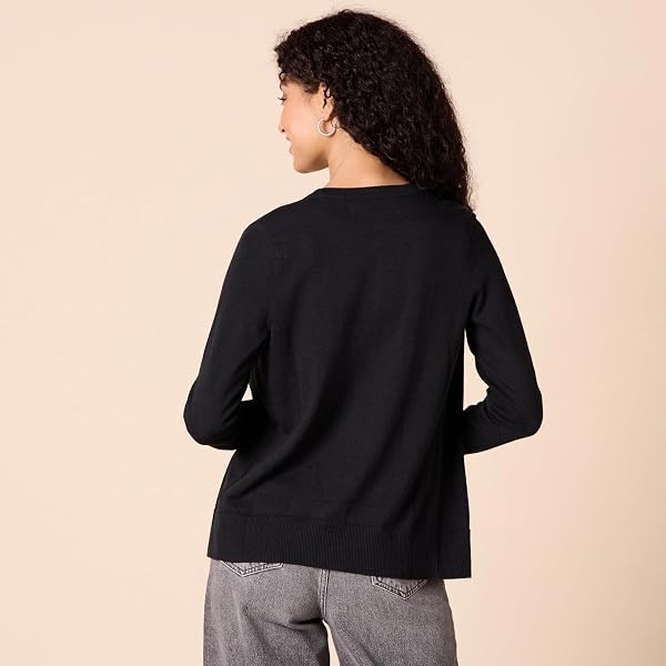 Amazon Essentials Damen Leichte Rundhalsstrickjacke (Erhältlich In Übergröße) 6XL Große Größen Schwarz - 1
