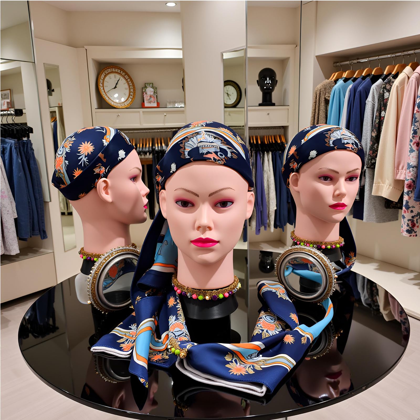 Tête de mannequin chauve pour femme - Tête de mannequin chauve pour la fabrication de perruques et présentoir - Avec pince de table gratuite (GT-B)