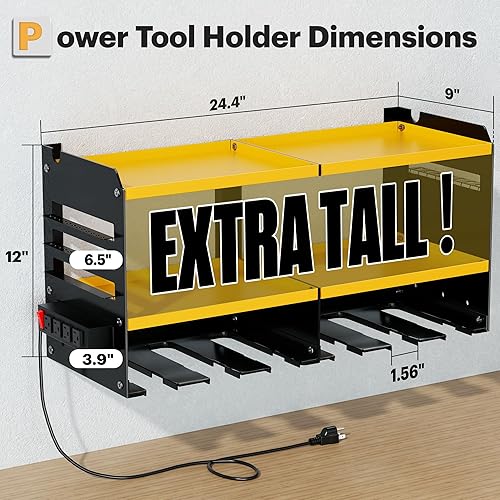 Miniatura 8 de Large Power Tool Organizer Wall Mount with Charging Station, 3 Layer Heavy Duty Metal Tool Storage Rack Loads 420lbs with 6 Cordless Drill Holder