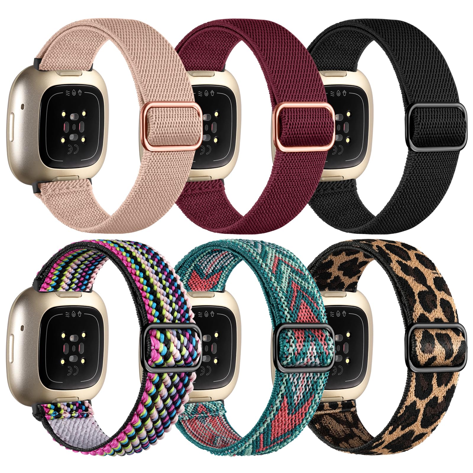 IMIVIO 6 Stück Kompatibel mit Fitbit Versa 3 Armband/Fitbit Versa 4 Armband/Fitbit Sense Armband/Fitbit Sense 2 Armband, Weiches Elastisch Ersatz Nylon Sport Band für Damen/Herren, Multi Farben