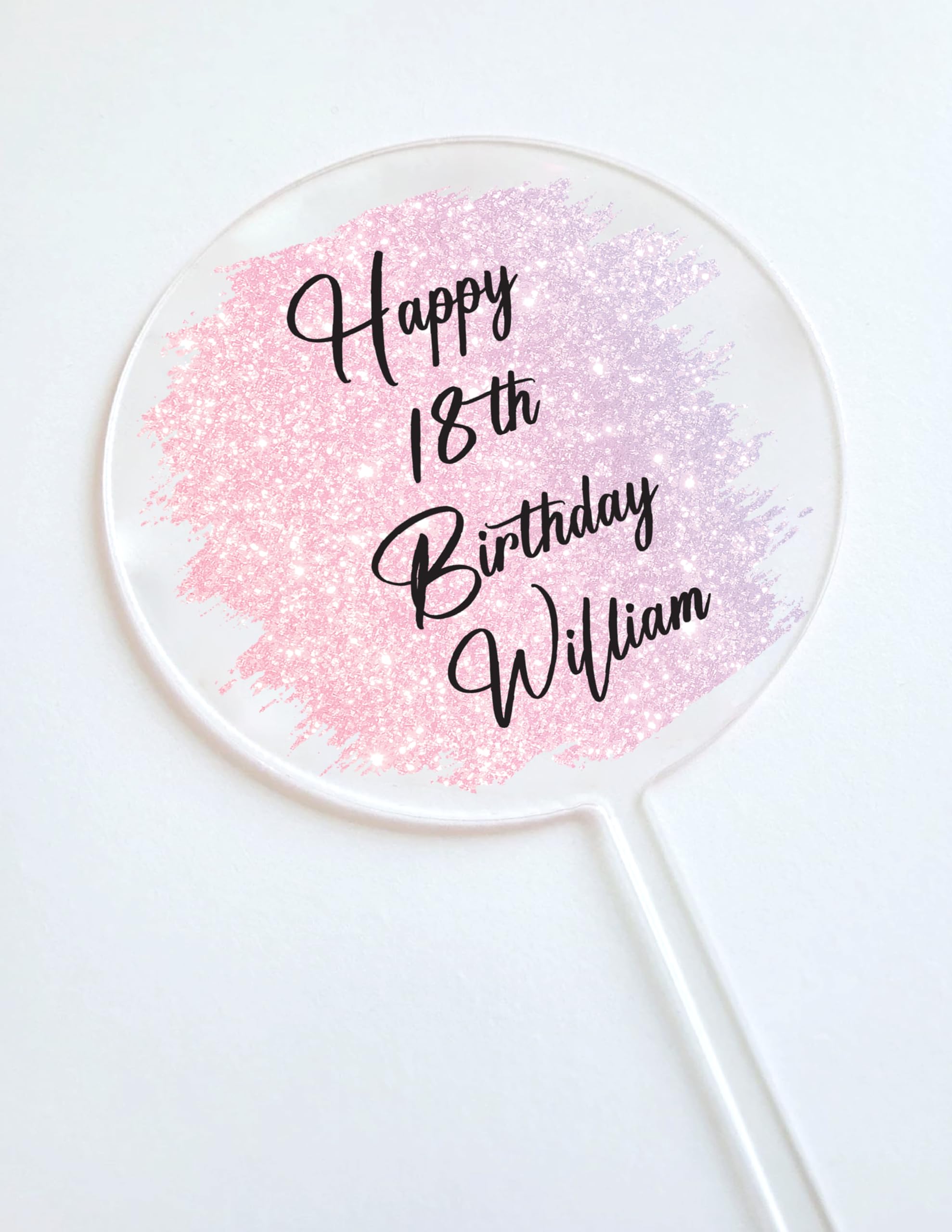 Personalised Happy Birthday Cake Topper Custom Acrylic Glitter Cake Toppers for Wedding Party Cake Decoration (Pastel Pink Glitter)