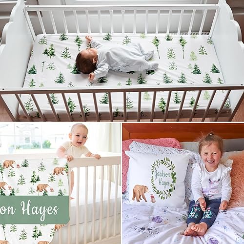 Miniatura 6 de Juego de sábanas ajustables para cuna de bebé juego de ropa de cama personalizado para cuna de 3 piezas con nombre, juego de sábanas para cuna de