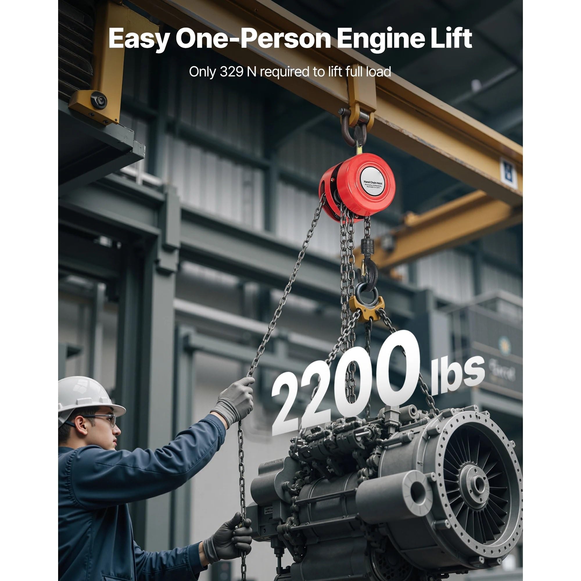 Seilhebezug 1T/2T Handkettenzug, manueller Kettenzug mit 8/10/20 Fuß Hubhöhe, Flaschenzug Elektro-Seilzug(2T 10FT)