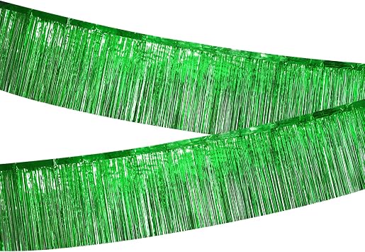 2pcs Metallic Foil Fringe Garland 10FT Tinsel Banners Shiny Tassel Wall for Parade Float Wedding Birthday Halloween Christmas New Year Party Decoration, Green