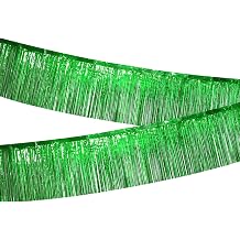 2pcs Metallic Foil Fringe Garland 10FT Tinsel Banners Shiny Tassel Wall for Parade Float Wedding Birthday Halloween Christmas New Year Party Decoration, Green