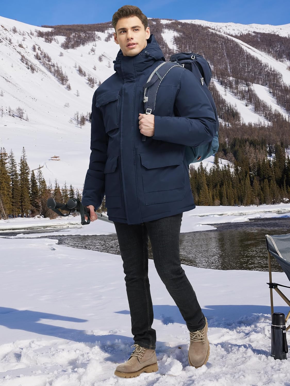 Winter Coats for Men Waterproof Winter Jackets for Men Warm Padded Jacket with Hood Windbreaker - Image 3