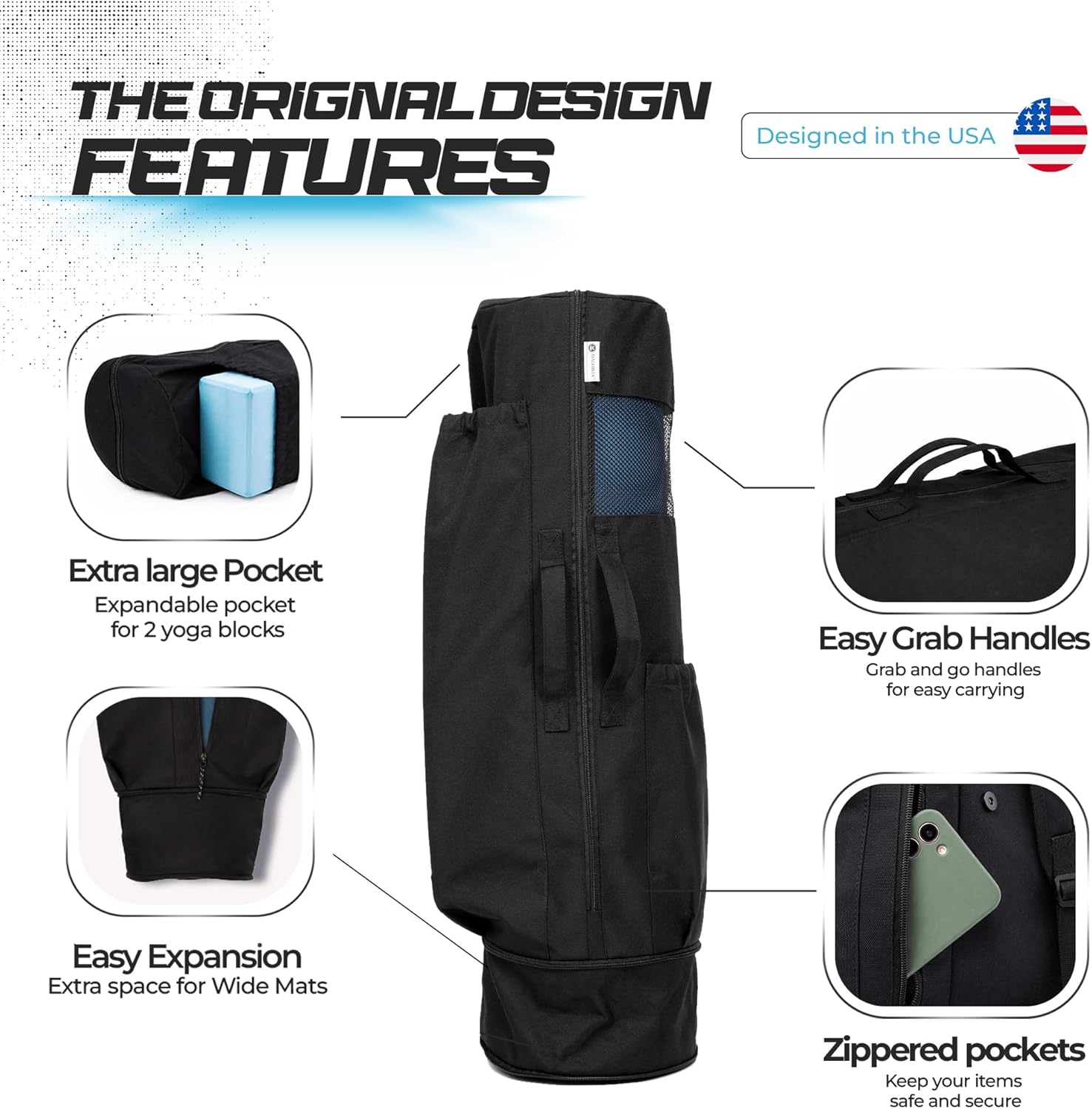 MAGNILAY Yoga Mat Bag - for Women and Men, Yoga Mat Carrier, Fits Mats Blocks and Accessories for Workouts, (32”L) - Image 2