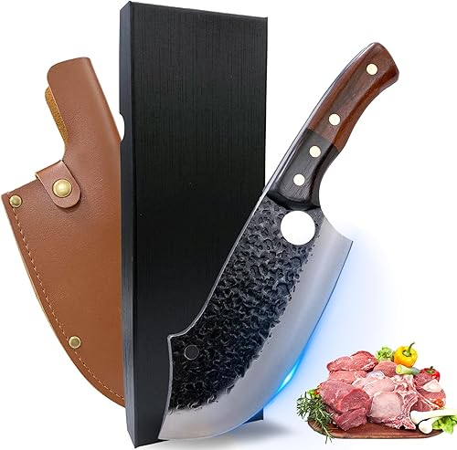 Cuchillo de carnicero para cortar carne con funda, cuchillo profesional para picar huesos, cuchillo de chef de mango completo, cuchillo vikingo, disponible en Yaxa El Salvador