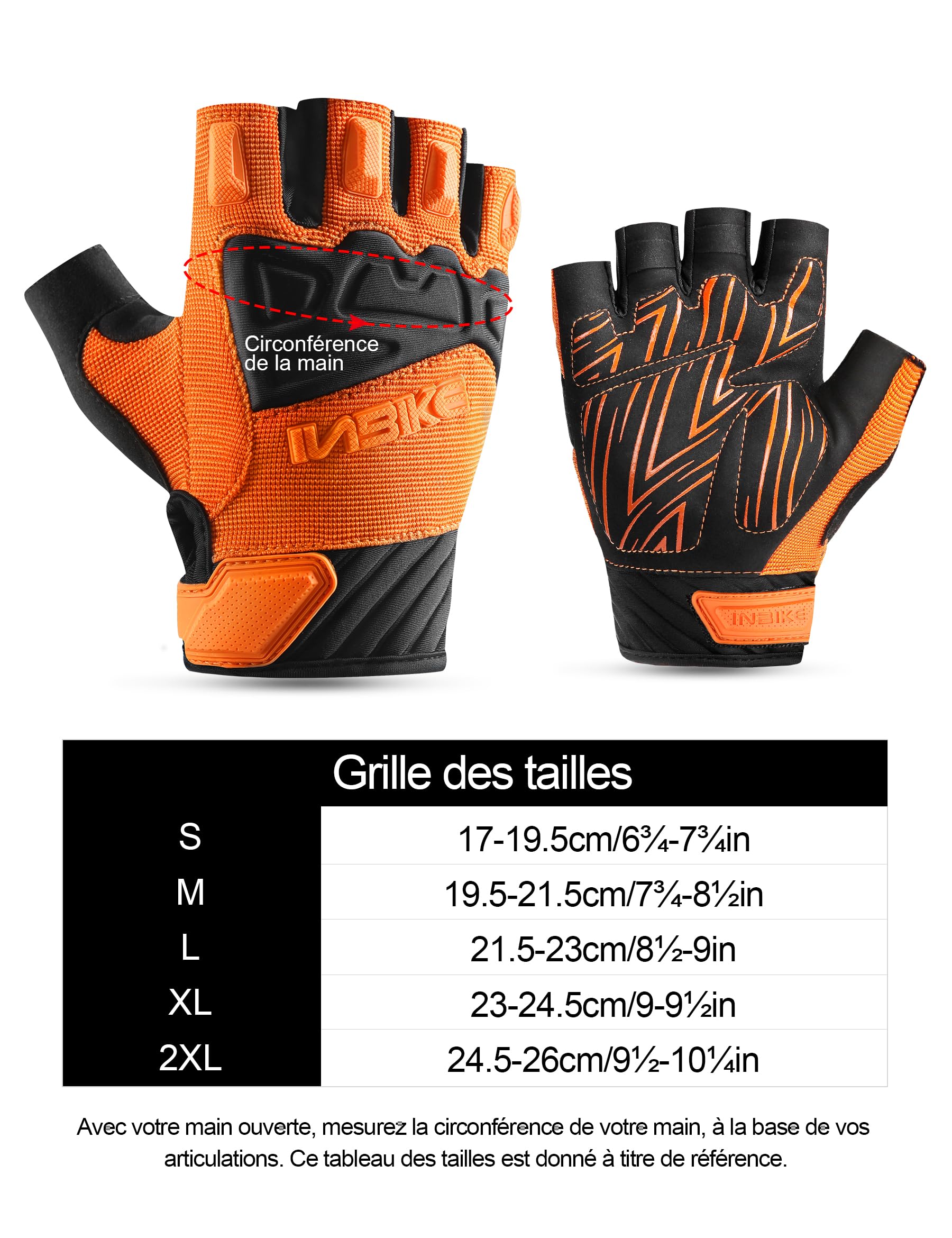 INBIKE Gants de Cyclisme Demi-Doigts MTB VTT Rembourré Mitaines été Antichocs Antidérapants Respirant