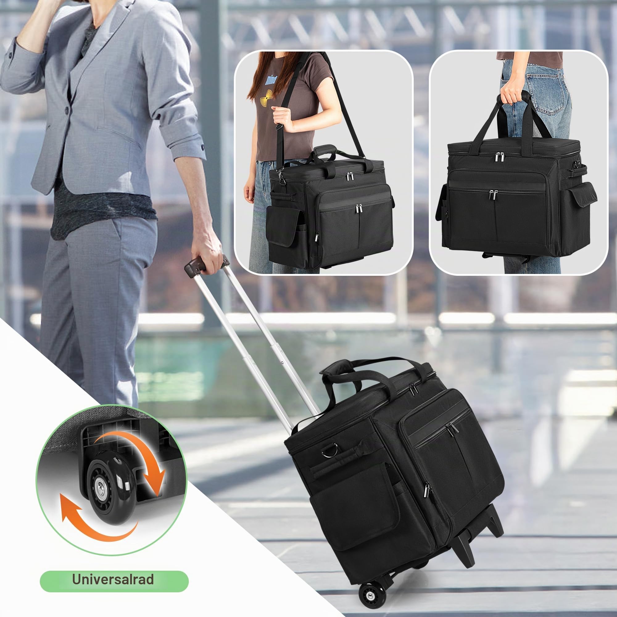 Trunab Multifunktionale Lehrertasche mit Abnehmbarem Trolley, Schwarz | Arbeitstasche für Lehrer mit Erweiterbarem Aktenfach, Teacher Tote Bag mit Rädern für bis zu 15,6 Zoll Laptop