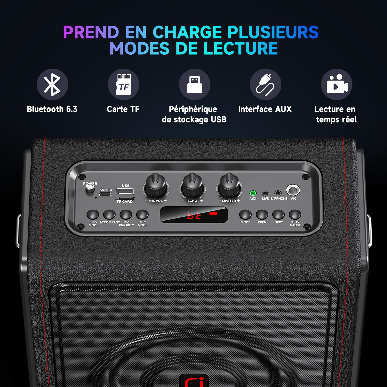HWWR Karaoke Adultes, Enceinte karaoké Bluetooth 5.3 Portable avec 2 Micro sans Fil, 120W PA Système avec Correction de Tonalité & Réglage d'Écho, Compatible TWS/Carte TF/USB/AUX/Live/REC